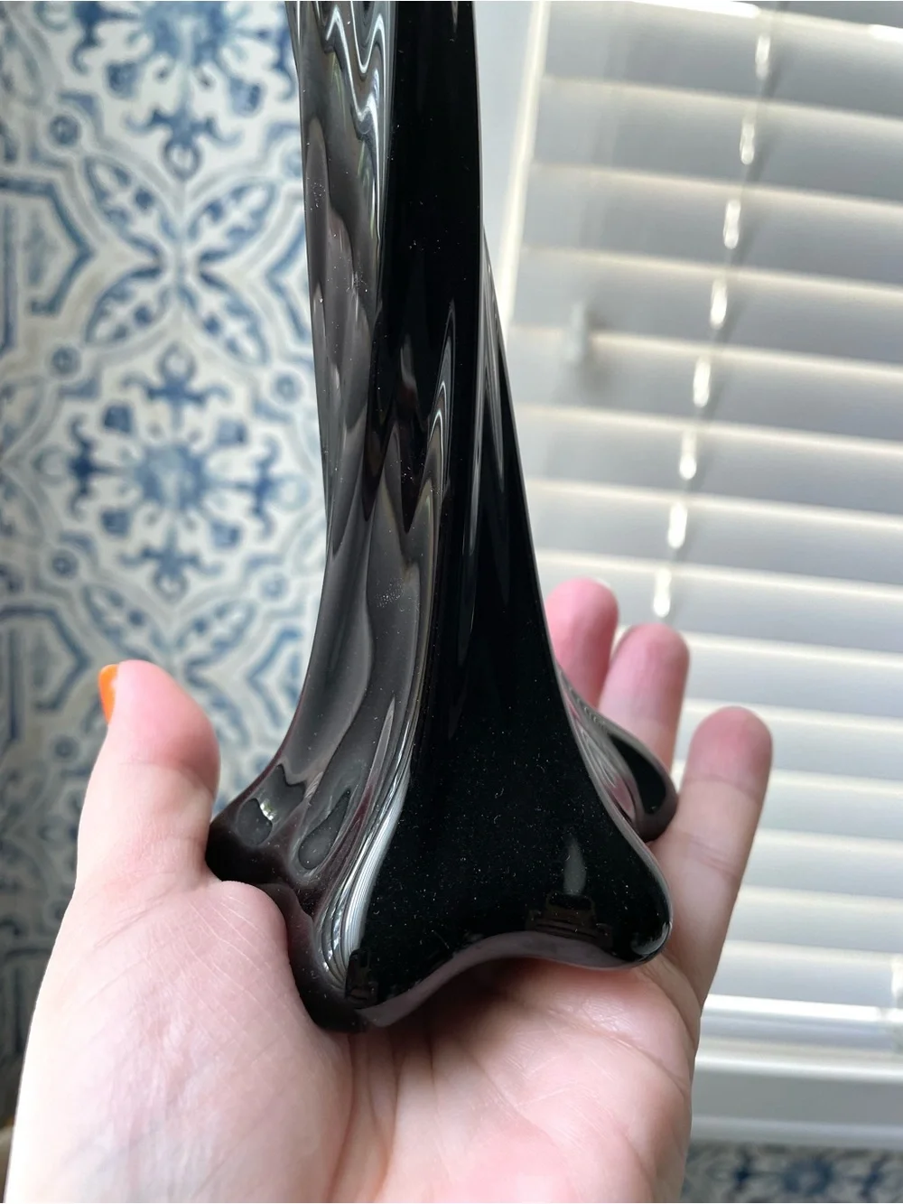 Vintage black glass twist bud vase minimalist